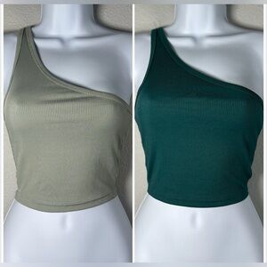 SHEIN Lot of 2 One Shoulder Crop Top Mint Green/Teal Size XS 2